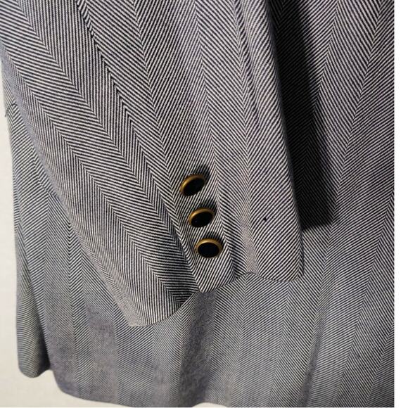 Worthington Blazer Wmn's Sz 22W Navy Herringbone Stripe One Button Career Jacket - Picture 3 of 12